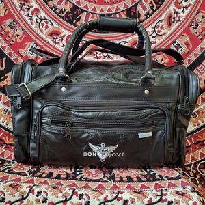 Bon Jovi Vintage Y2K Patchwork Leather Satchel Travel Duffel Bag